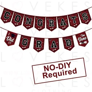 2023 Maroon Graduation Banner - No DIY Required Maroon Graduation Party Supplies Decorations Grad Banner for College, High School Party (Maroon and Black Congrats Grad)