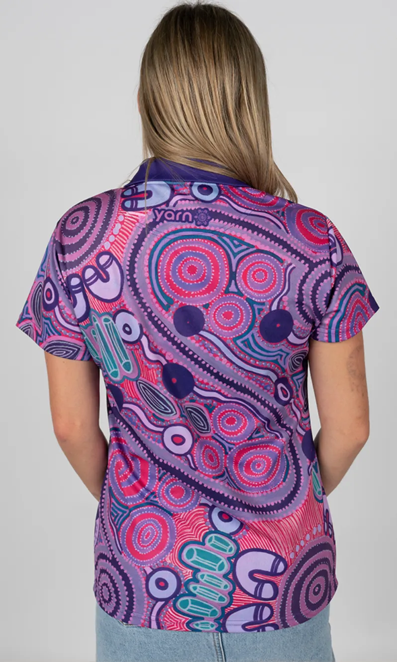 Aboriginal Art Ladies Fitted Polo Danjoo (Purple)