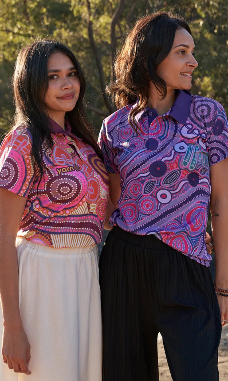 Aboriginal Art Ladies Fitted Polo Danjoo (Purple)