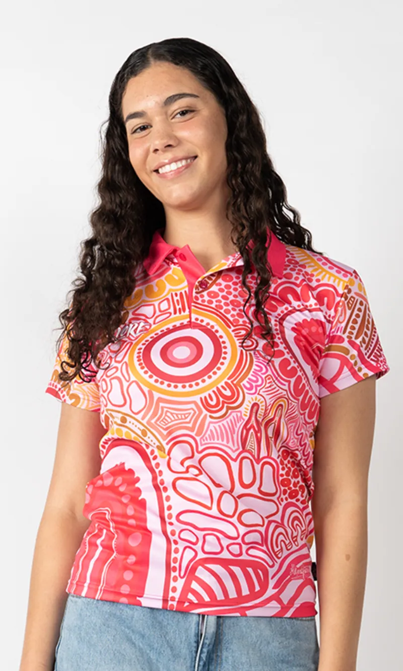 Aboriginal Art Ladies Fitted Polo Manu