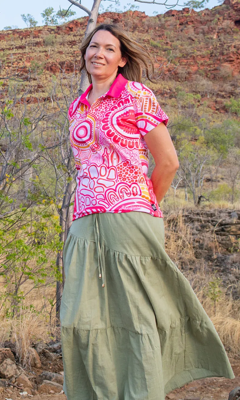 Aboriginal Art Ladies Fitted Polo Manu