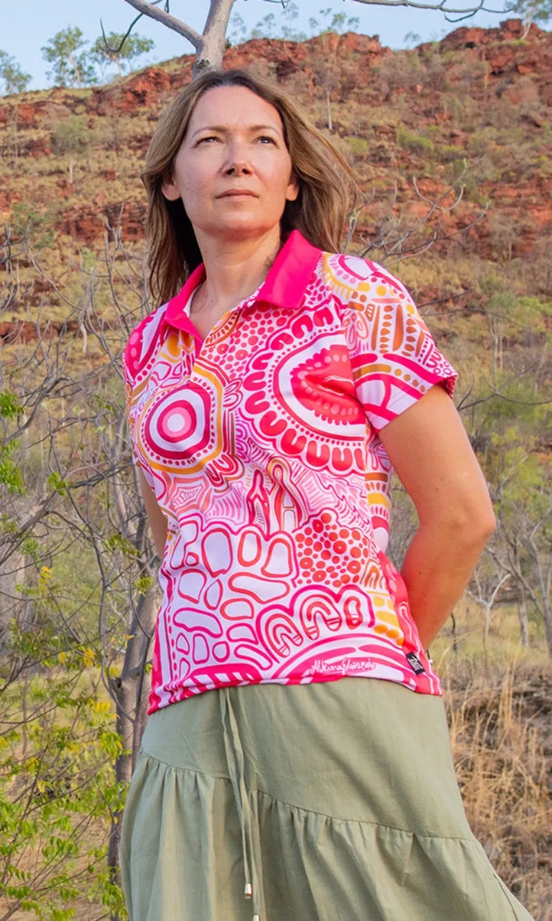 Aboriginal Art Ladies Fitted Polo Manu