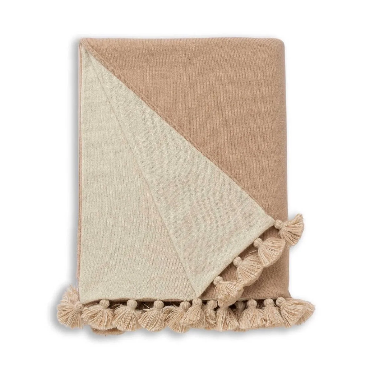 Alicia Adams Alpaca Bali Pompom Throw in Beige and Ivory