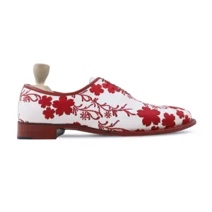 Aruku - Men's Red White Embroidered Wholecut Shoe