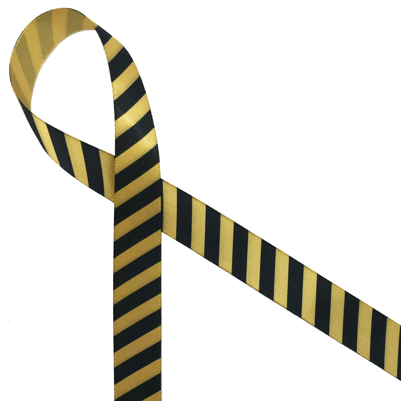 Black and gold stripe ribbon printed on 5/8" dijon gold