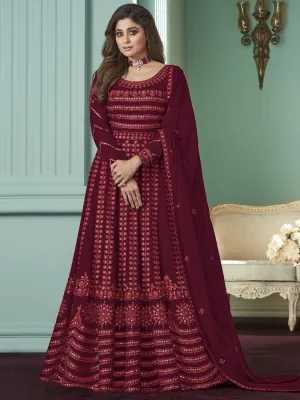 Breathtaking Maroon Anarkali Gown Featuring Shamita Shetty