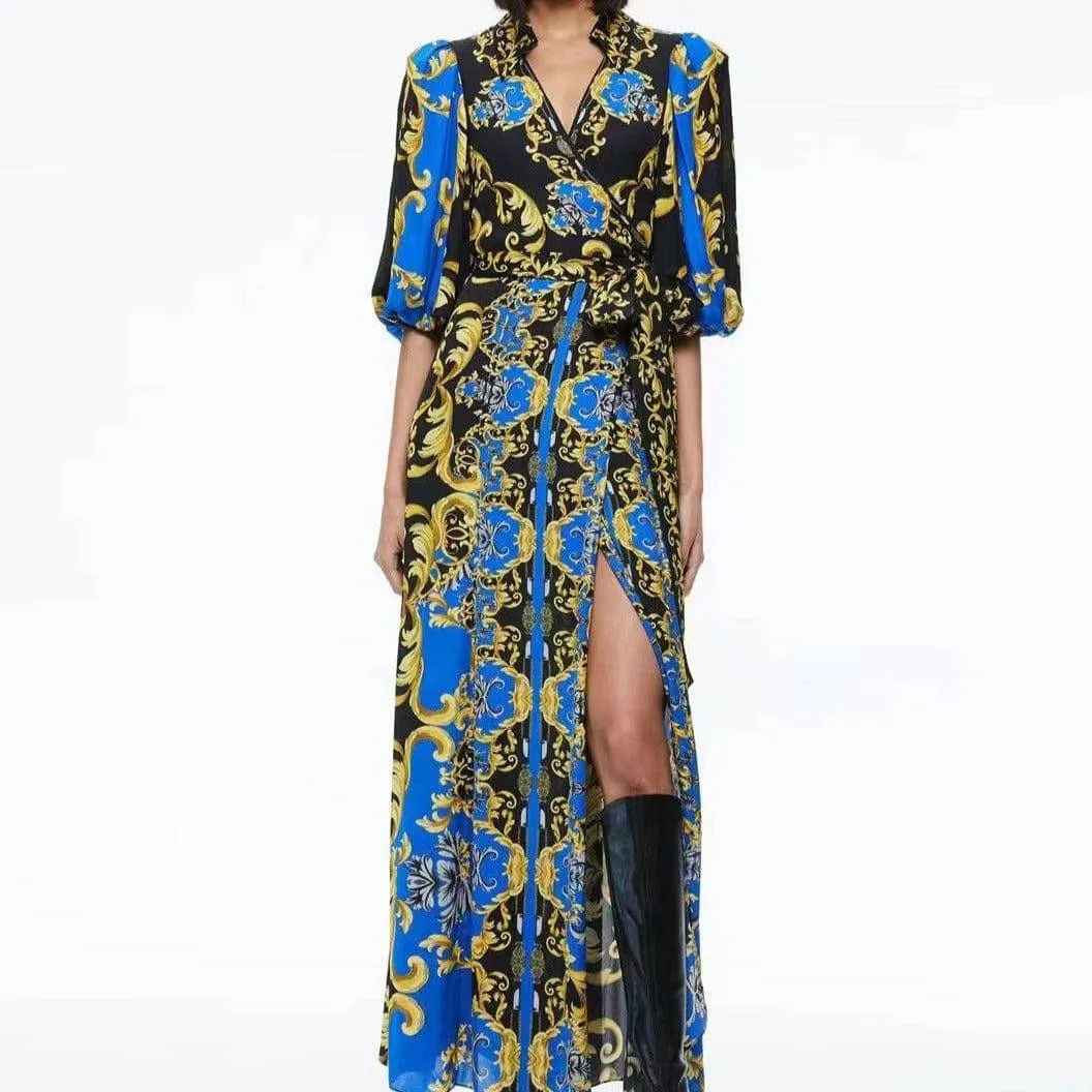 Camira Bold Print Wrap Maxi Shirt Dress