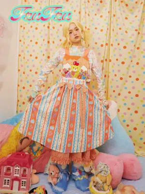 Cartoon Bear Plaid Splicing Embroidered Apron Dress【s0000006670】