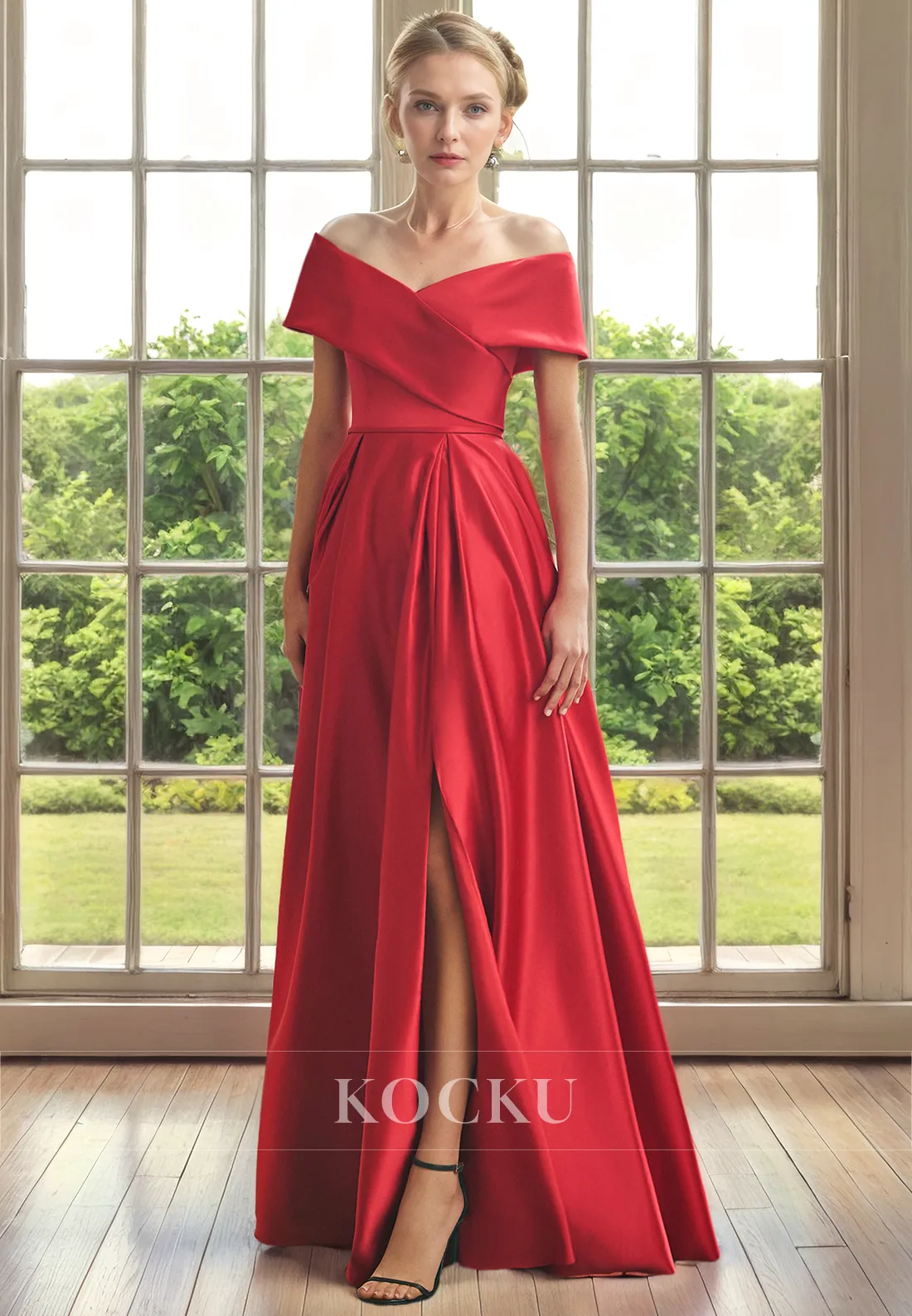 Classic & Timeless Off-Shoulder A-Line Split Cocktail Mother of the Bride Dress