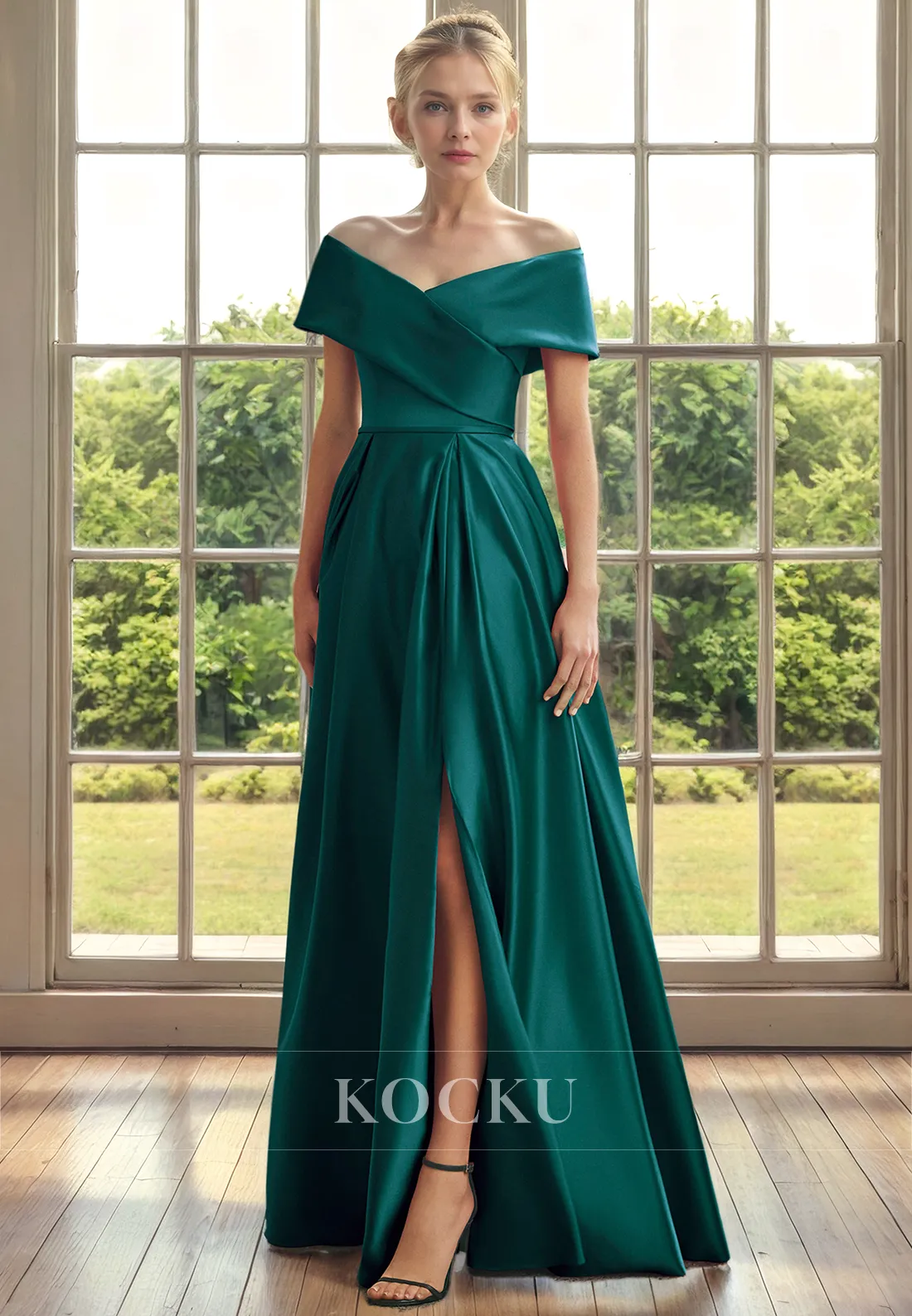 Classic & Timeless Off-Shoulder A-Line Split Cocktail Mother of the Bride Dress