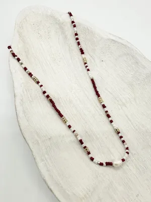 Coach Pearl Maroon Beaded Necklace