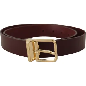 Dolce & Gabbana Elegant Maroon Leather Belt with Gold Buckle