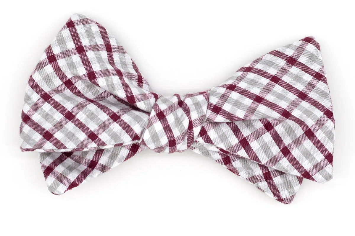 Gray and Maroon Tattersall Bow Tie