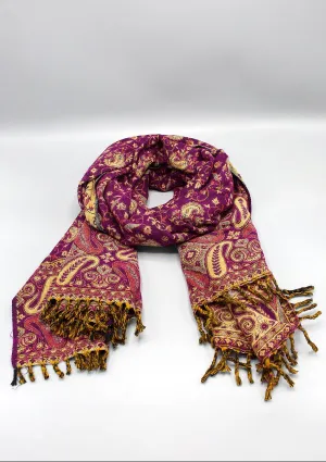 Hand Loomed Floral Purple Yak Wool Shawl