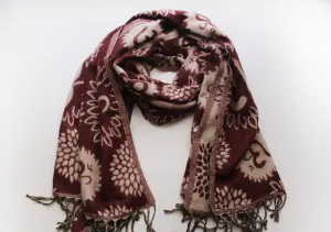 Hand Loomed Hindu Om Printed Maroon Yak Wool Shawl