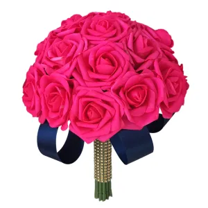 Hot Pink and Navy Blue Bridal Bouquet Bridesmaids Bouquet