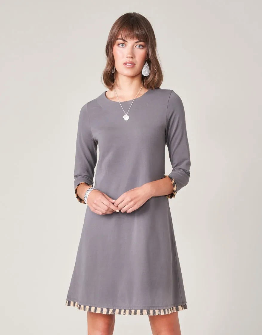 Island Fringe 3/4 Sleeve Dress - Anchor Gray