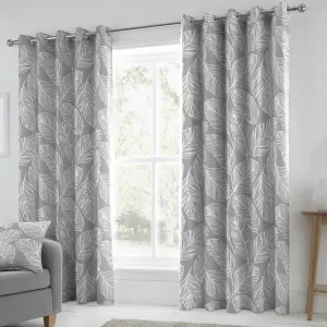 Matteo Pair of Eyelet Curtains by Fusion in Grey