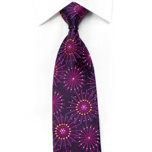 Men's Rhinestone Necktie Geometric Starbursts On Navy Silk