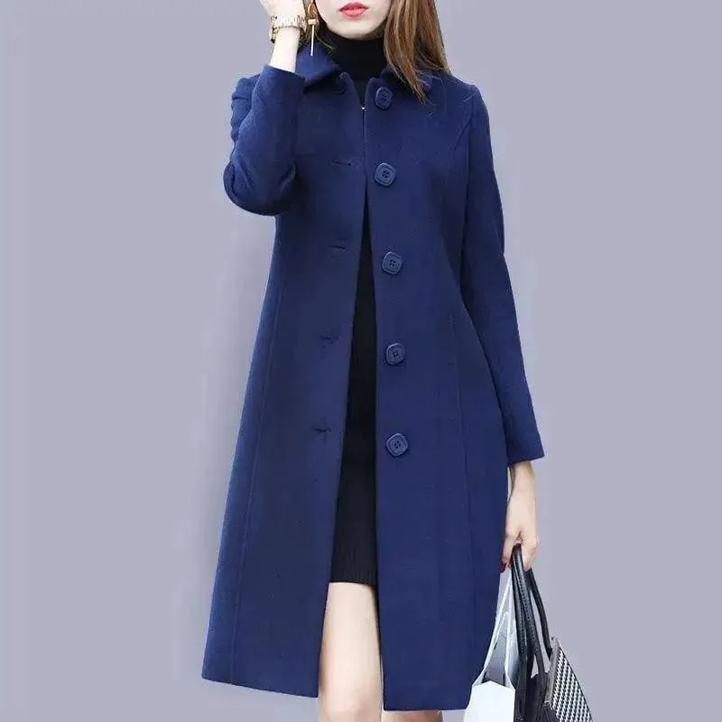 Mid-length Hepburn Style Slim Slim Woolen Coat