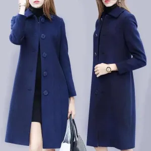 Mid-length Hepburn Style Slim Slim Woolen Coat