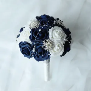 Navy Blue Bridal Bouquet Artificial Rose Flower Bouquet