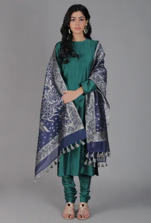 Navy Blue Chanderi Brocade Dupatta