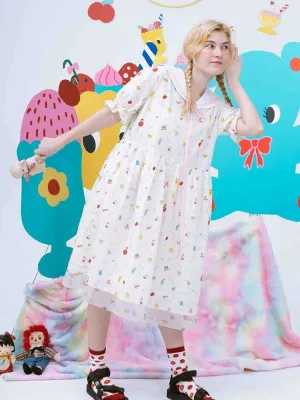 Original printed puff sleeve dress【s0000002893】