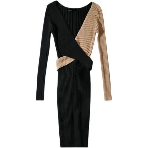 Pre Order:  Contrast Tie Waist Knitted Dress