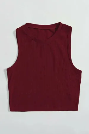 Ribbed Cropped Maroon Top