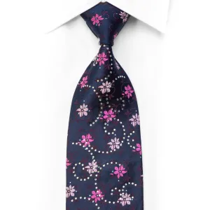 Rubinstein Rhinestone Silk Necktie Floral On Blue With Sparkles