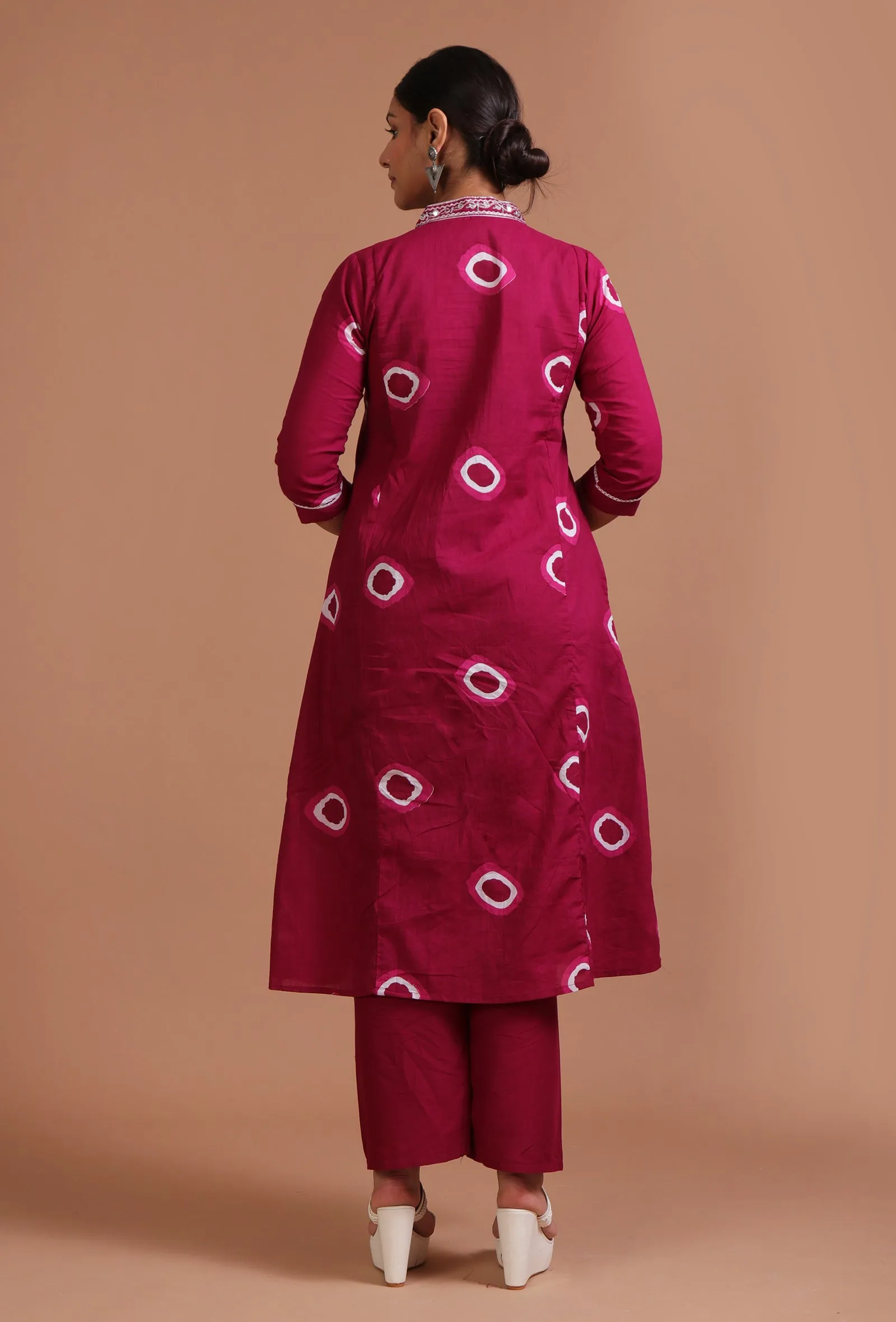 Set Of 2: Maroon Cotton Solid Plain Kurta & Pant Set