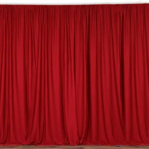 Set Of 2 Red Fire Retardant Polyester Curtain Panel Backdrops Window Treatment With Rod Pockets - 5FTx10FT