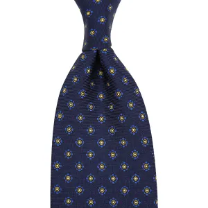 Shibumi-Flower Printed Silk Tie - Navy - Hand-Rolled