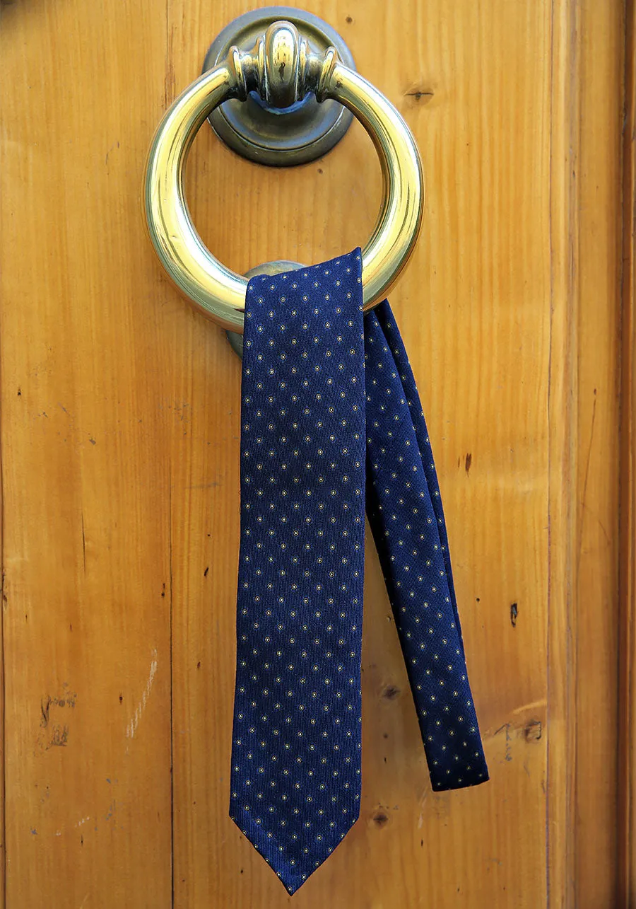 Shibumi-Flower Printed Silk Tie - Navy - Hand-Rolled