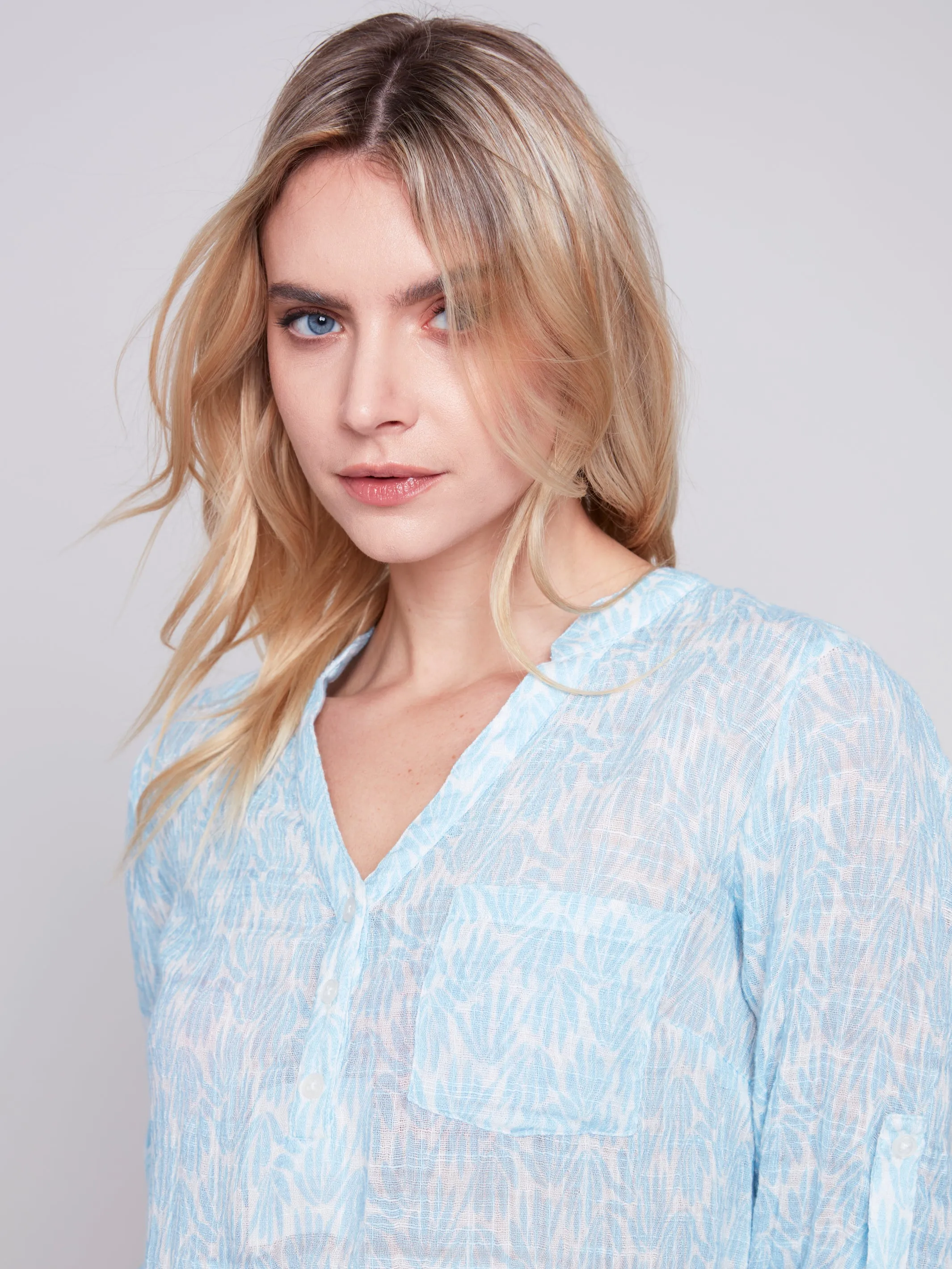 Sky Printed Cotton Gauze Blouse