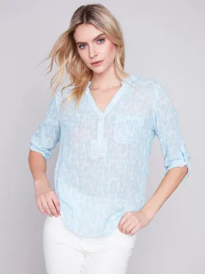 Sky Printed Cotton Gauze Blouse