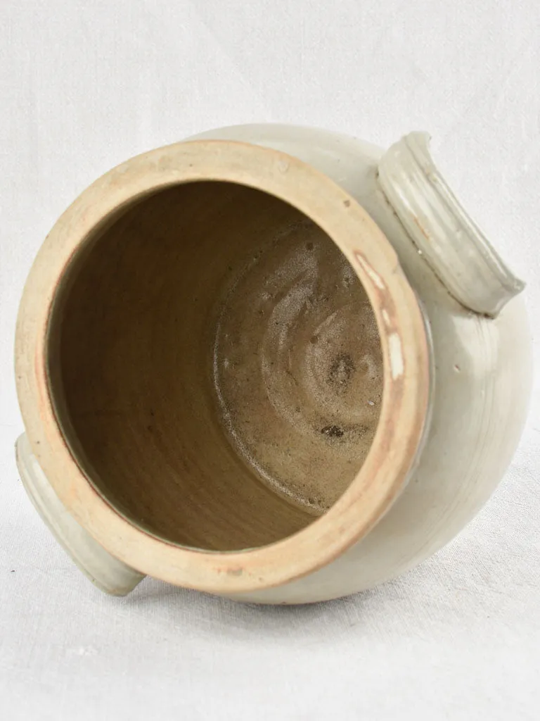 Small antique earthenware crock pot - light gray 7½"