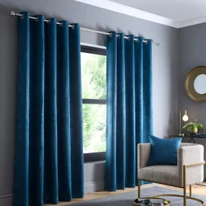 Strata Pair of Eyelet Curtains by Fusion in Teal