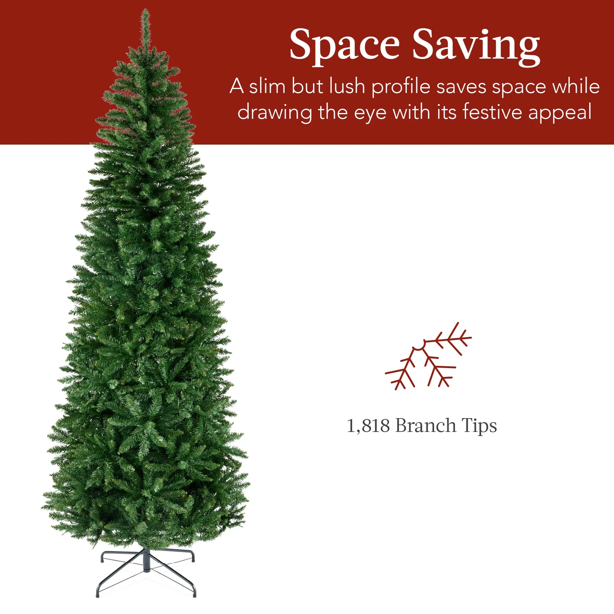 Unlit Spruce Pencil Christmas Tree w/ Folding Metal Base