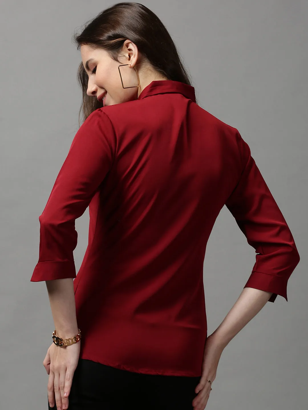 Women's Maroon Solid Shirt