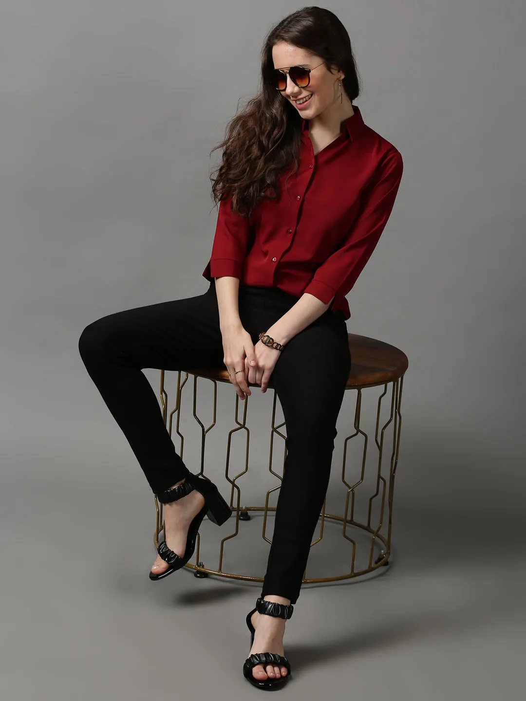 Women's Maroon Solid Shirt