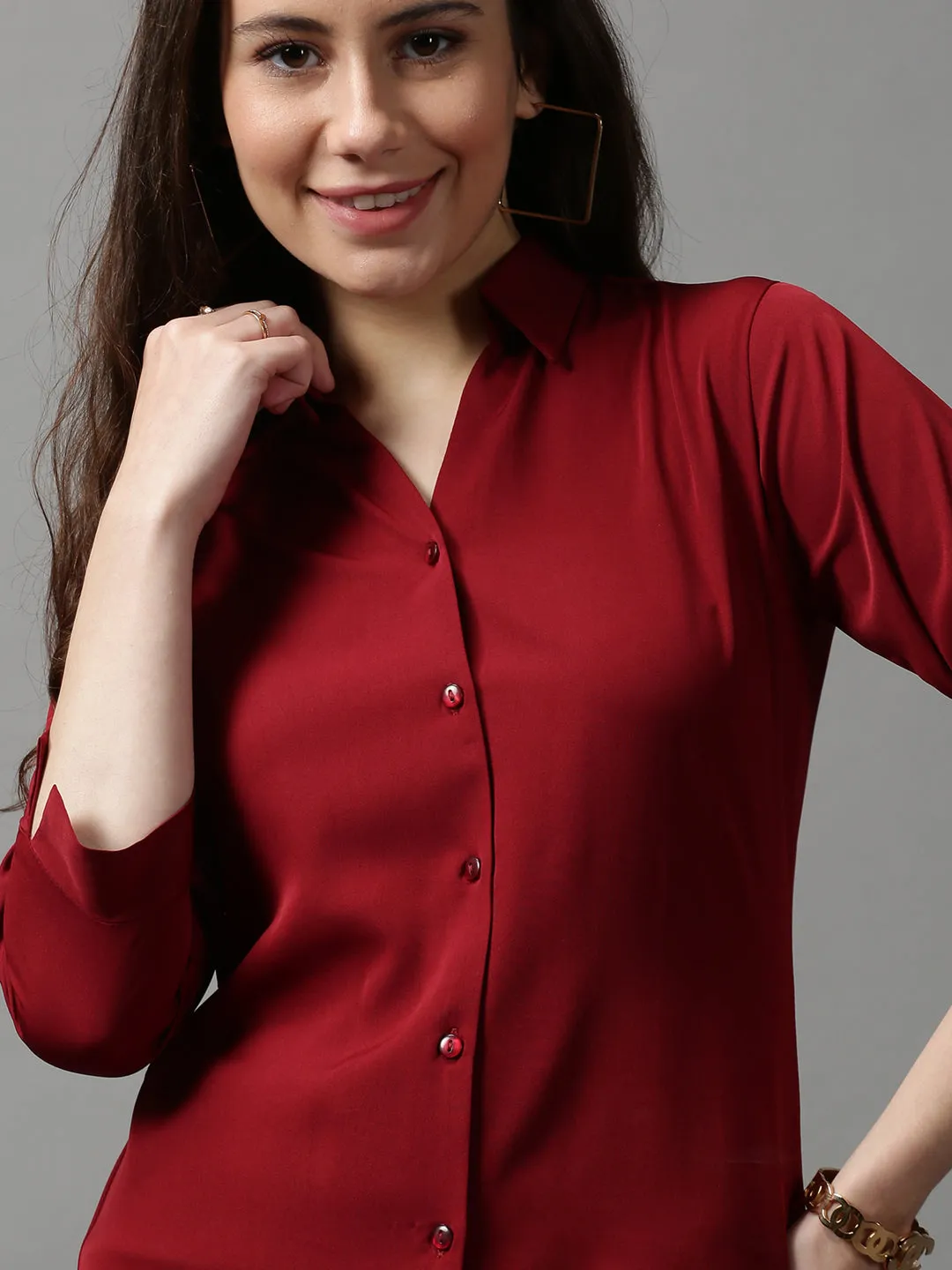 Women's Maroon Solid Shirt