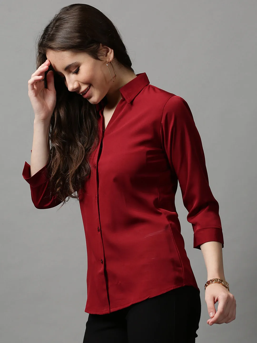 Women's Maroon Solid Shirt